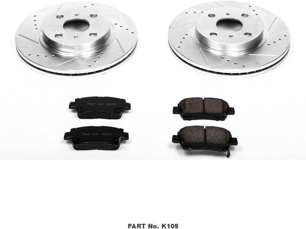 K109 Front Z23 Carbon Fiber Brake Pads with Drilled & Slotted Brake Rotors Kit