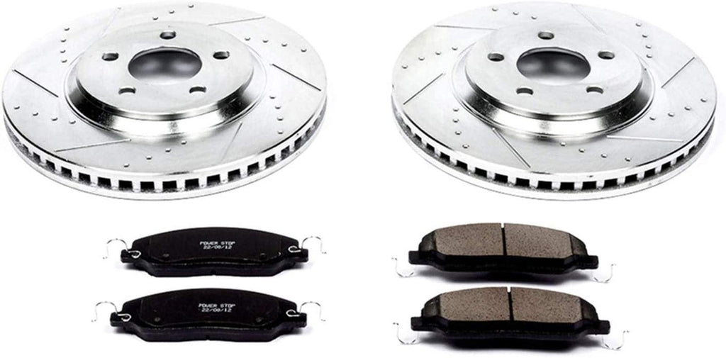 K1380 Front Z23 Carbon Fiber Brake Pads with Drilled & Slotted Brake Rotors Kit