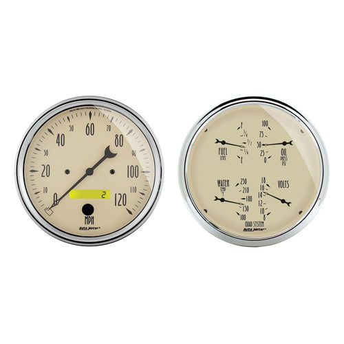 2 PC. GAUGE KIT 5 in. QUAD & SPEEDOMETER 240-33 O ANTIQUE BEIGE - greatparts