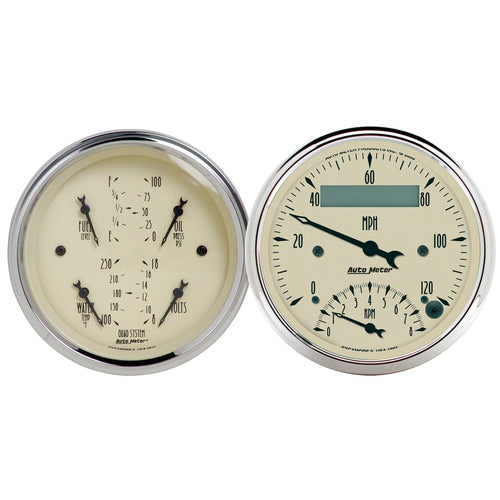 2 PC. GAUGE KIT 3-3/8 in. QUAD & TACH/SPEEDO 240-33 O ANTIQUE BEIGE - greatparts