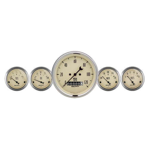 5 PC. GAUGE KIT 3-3/8 in. & 2-1/16 in. ELEC. SPEEDOMETER ANTIQUE BEIGE - greatparts
