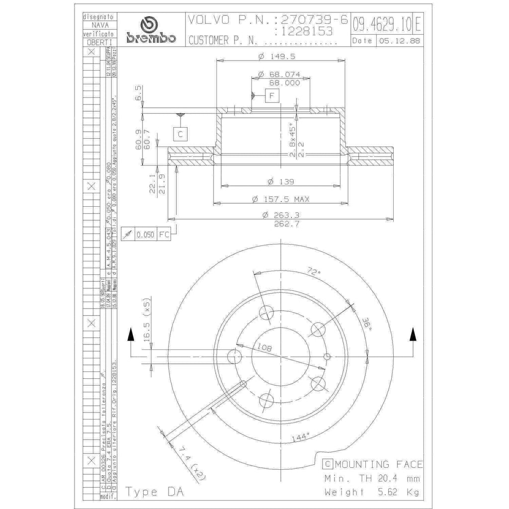 Brembo Front Disc Brake Rotor for Volvo (09.4629.10)