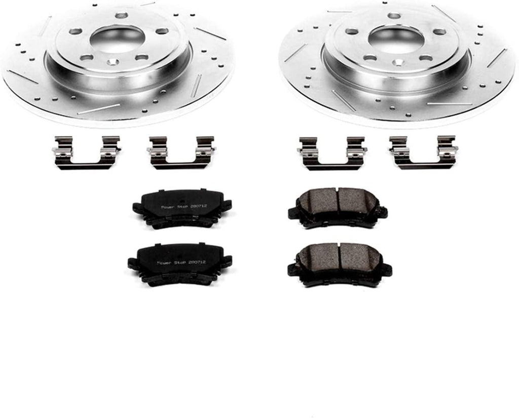 K4624 Rear Z23 Carbon Fiber Brake Pads with Drilled & Slotted Brake Rotors Kit