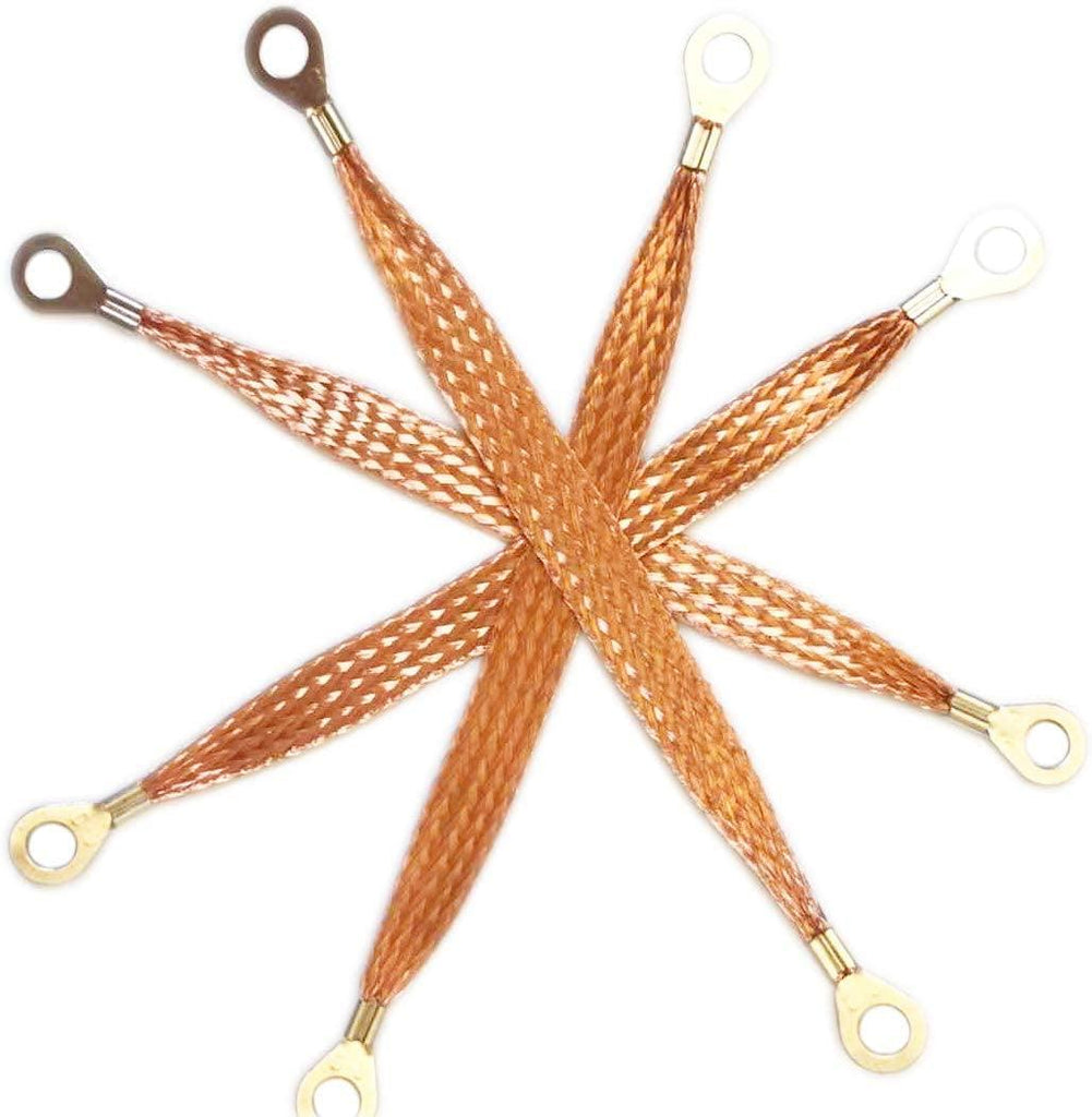 NANSH Braided Bare Copper Flat Engine Grounding Strap Bonding Strap Earth Flat Braided Copper Strap Kit (1/2 Inch Width) (8 Inch 5PCS + 12 Inch 5PCS)
