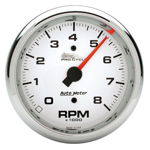 3-3/8 in. TACHOMETER 0-8000 RPM WHITE PRO-CYCLE - greatparts