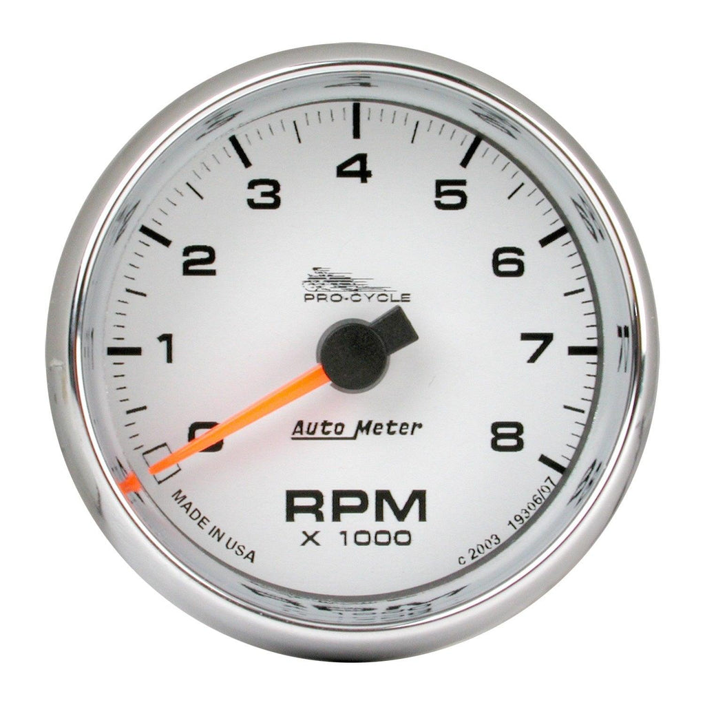2-5/8 in. TACHOMETER 0-8000 RPM WHITE PRO-CYCLE - greatparts