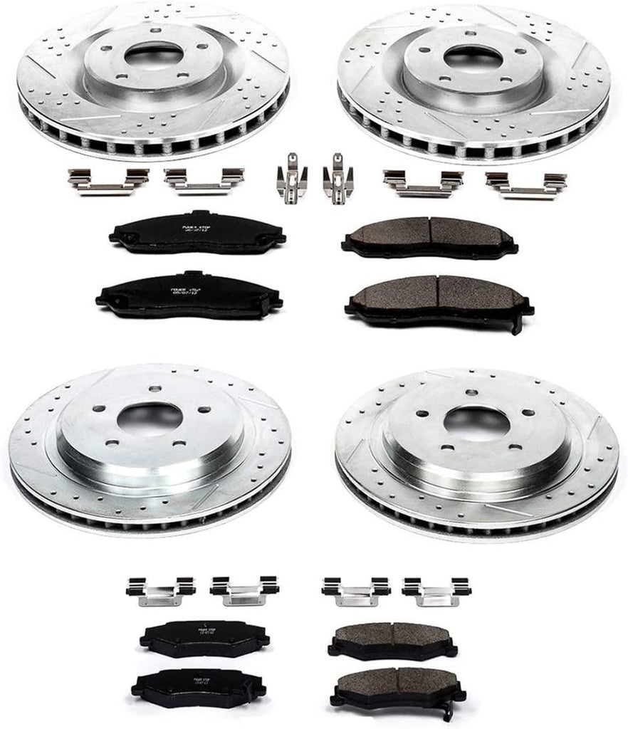 K1418 Front and Rear Z23 Carbon Fiber Brake Pads with Drilled & Slotted Brake Rotors Kit