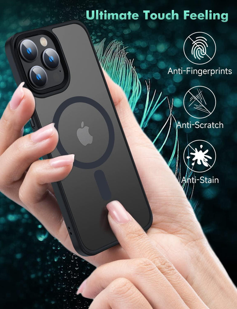 Magnetic Case for Iphone 14 Pro Max Case [Mil-Grade Drop Tested & Compatible with Magsafe] Translucent Matte Back with Aluminum Alloy Keys, Shockproof 14 Pro Max Phone Case 6.7 Inch, Black