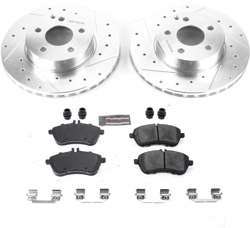 K7766 Front Z23 Carbon Fiber Brake Pads with Drilled & Slotted Brake Rotors Kit