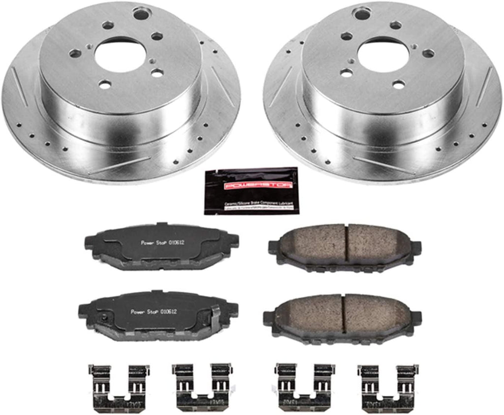 K6107 Rear Z23 Carbon Fiber Brake Pads with Drilled & Slotted Brake Rotors Kit