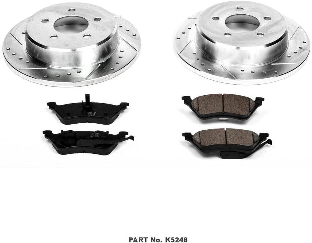 K5248 Rear Z23 Carbon Fiber Brake Pads with Drilled & Slotted Brake Rotors Kit