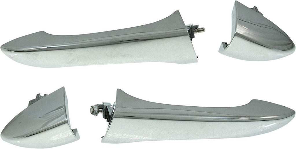 Rear Exterior Door Handle Compatible with 2000-2006 BMW X5 All Chrome, with Lever and Button Cover, Set of 2, Driver and Passenger Side