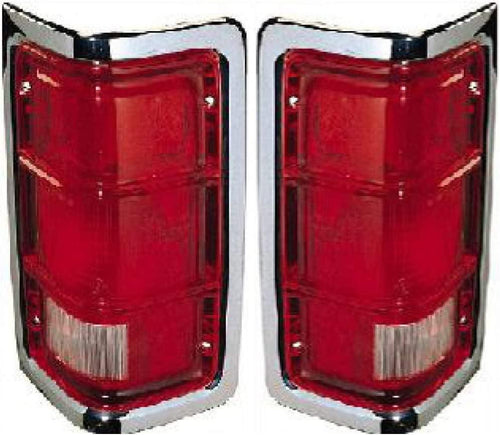 Compatible with Dodge D150/D250/D350/W150/W250/W350/Ramcharger Tail Light Assembly 1981-1987 Driver and Passenger Side Pair/Set | W/ Chrome Trim | CH2808104 + CH2809103 | 4163151 + 55054794