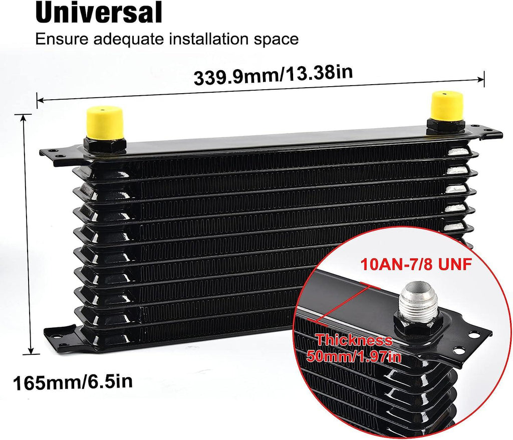EVIL ENERGY 10 Row Oil Cooler Kit, 10AN Transmission Engine Cooler Universal Aluminium Black