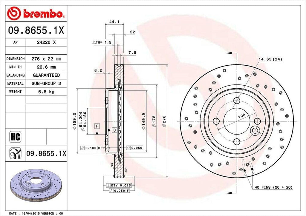 Brembo Front Disc Brake Rotor for 02-07 Cooper (09.8655.1X)