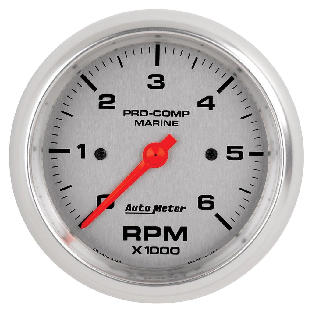 3-3/8 in. IN-DASH TACHOMETER 0-6000 RPM MARINE SILVER ULTRA-LITE - greatparts