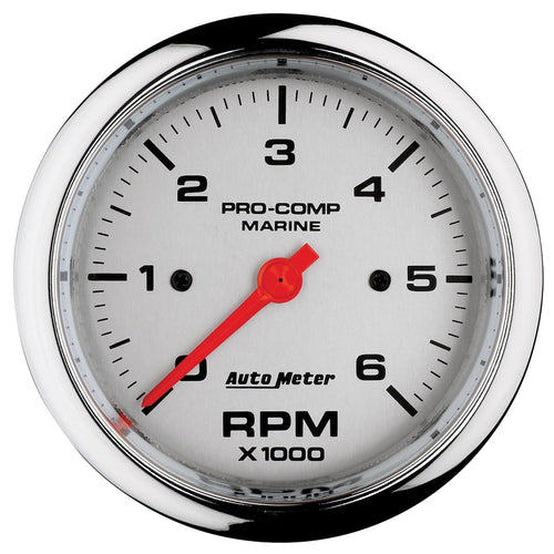 3-3/8 in. IN-DASH TACHOMETER 0-6000 RPM MARINE CHROME ULTRA-LITE - greatparts