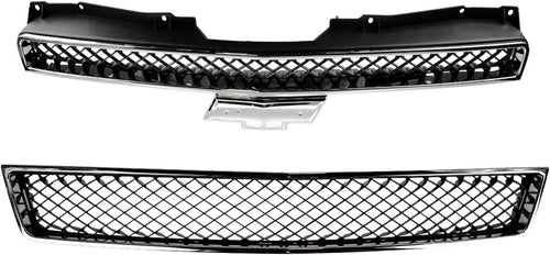 Grilles Black Chrome Trim Front Upper & Lower Pair Set for Avalanche Suburban