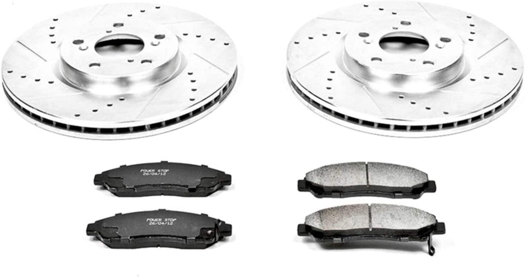 Power Stop K5370 Front Z23 Carbon Fiber Brake Pads with Drilled & Slotted Brake Rotors Kit