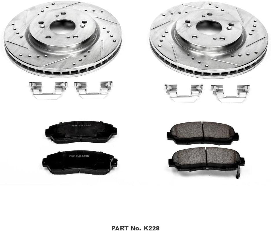 K228 Front Z23 Carbon Fiber Brake Pads with Drilled & Slotted Brake Rotors Kit