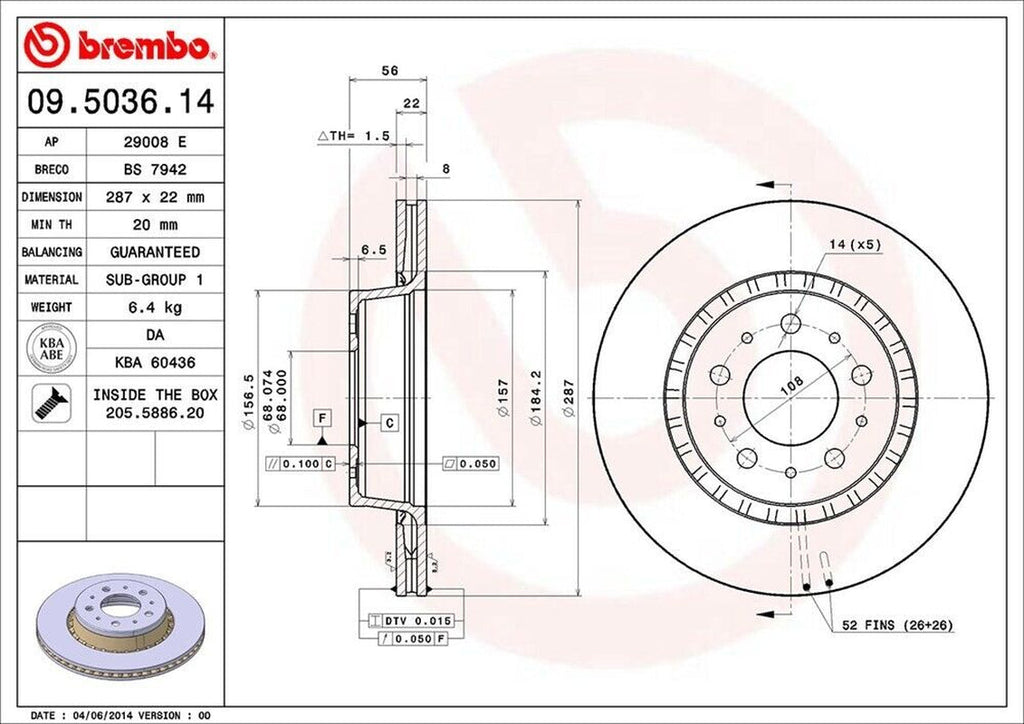 Brembo Front Disc Brake Rotor for 740, 780, 760 (09.5036.14)