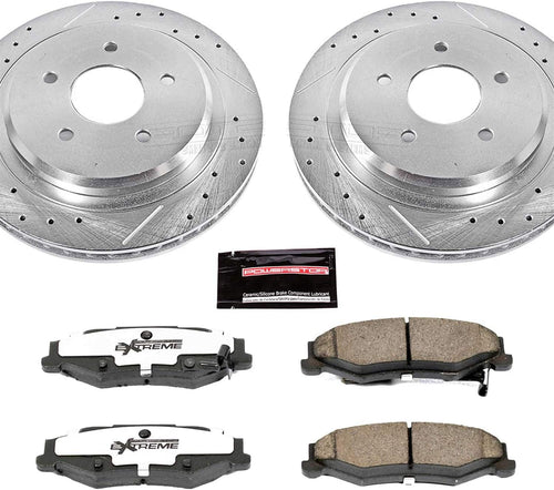 Power Stop K1563-26 Rear Z26 Carbon Fiber Brake Pads with Drilled & Slotted Brake Rotors Kit