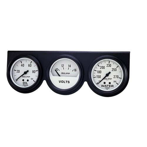 GAUGE CONSOLE OILP/WTMP/VOLT 2-5/8 in. 100 PSI/280 Fahrenheit/16V WHT DIAL BLK BZL AG - greatparts