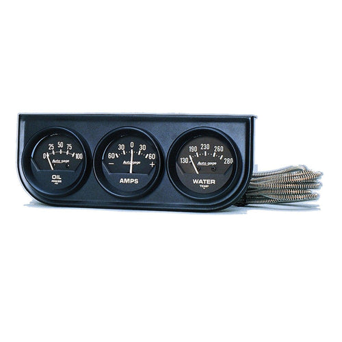 GAUGE CONSOLE OILP/WTMP/AMP 2-1/16 in. 100 PSI/280 Fahrenheit/60A BLK DIAL BLK BZL AG - greatparts