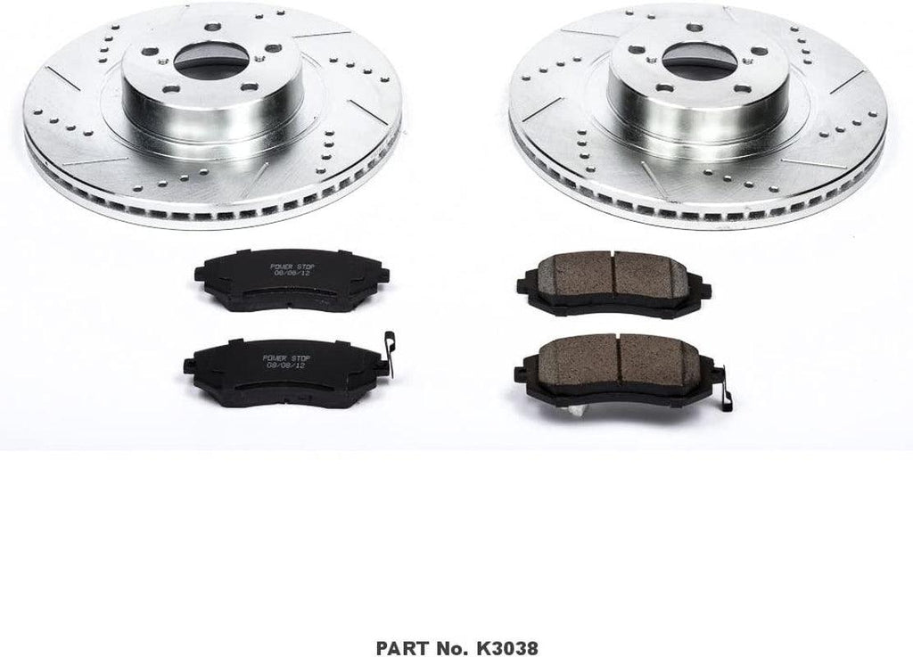 K3038 Front Z23 Carbon Fiber Brake Pads with Drilled & Slotted Brake Rotors Kit