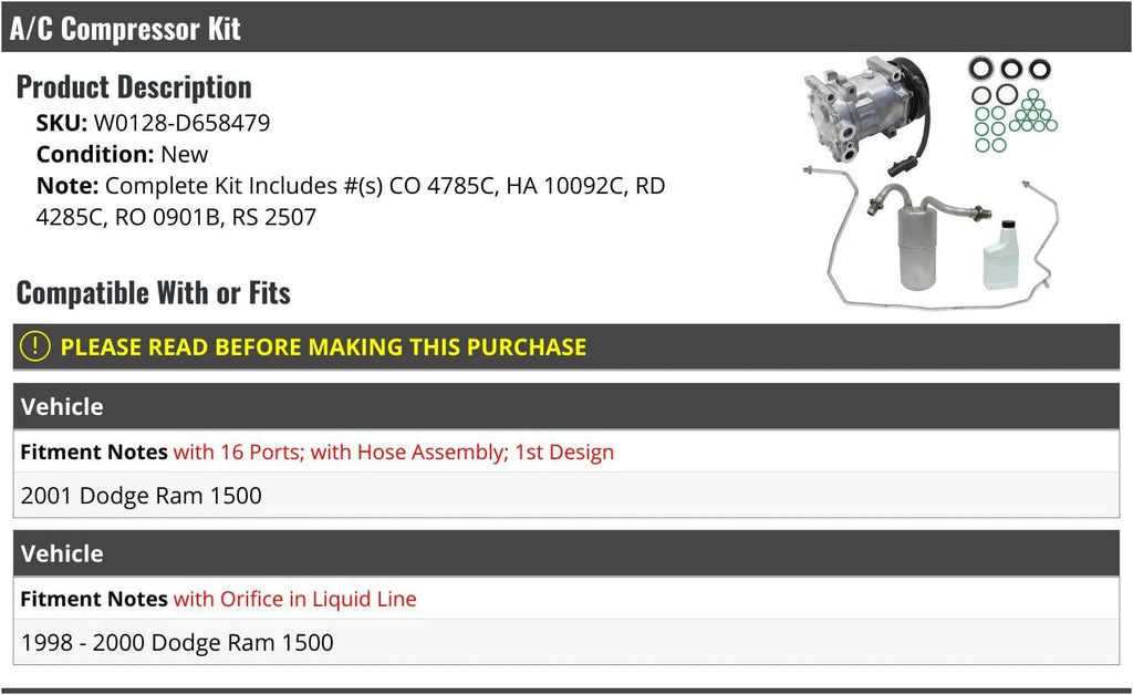A/C Compressor Kit - Compatible with 1998-2001 Dodge Ram 1500