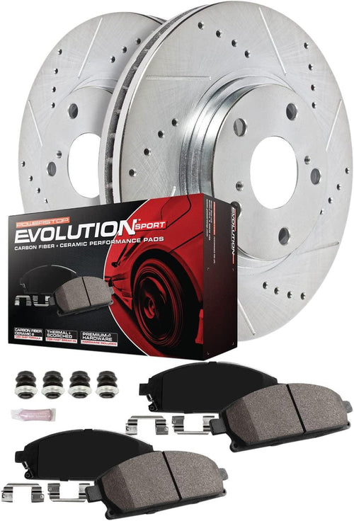 K7000 Front and Rear Z23 Carbon Fiber Brake Pads with Drilled & Slotted Brake Rotors Kit