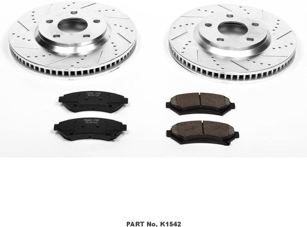 K1542 Front Z23 Carbon Fiber Brake Pads with Drilled & Slotted Brake Rotors Kit