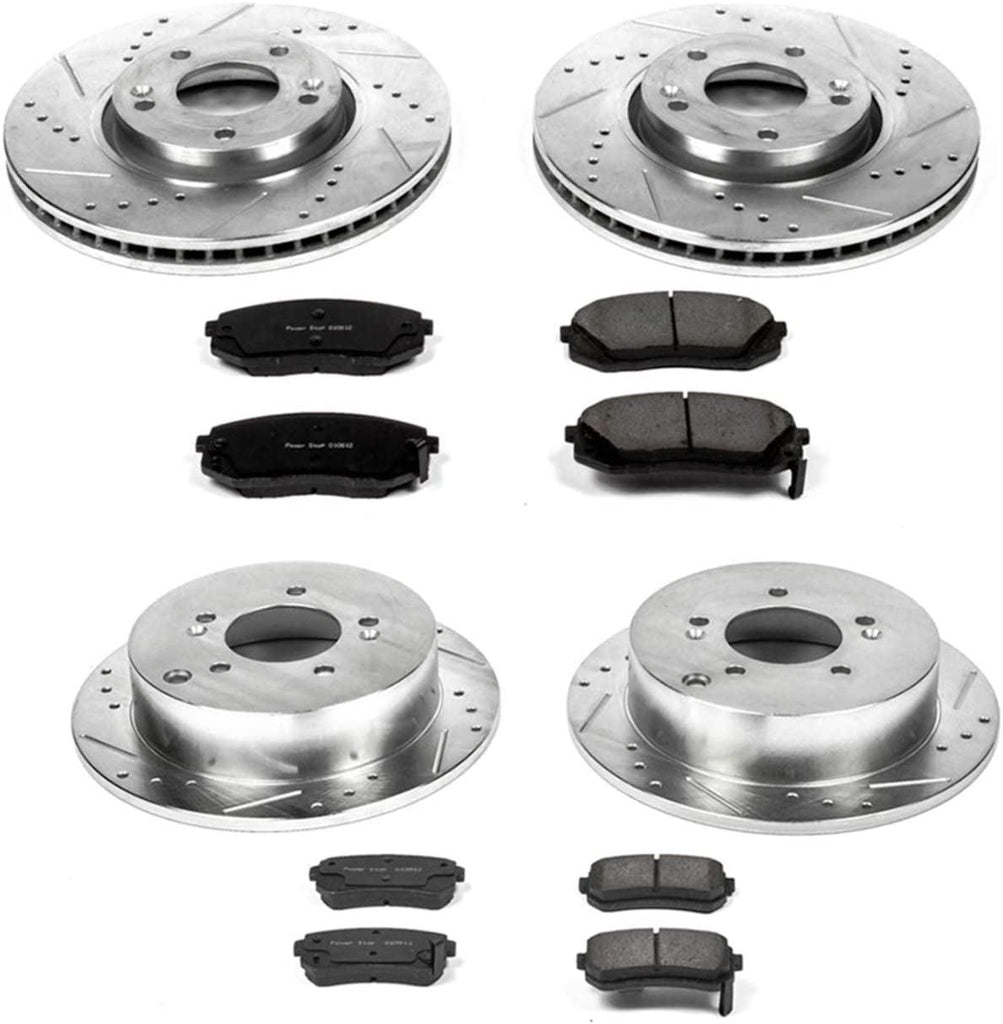 K6307 Front and Rear Z23 Carbon Fiber Brake Pads with Drilled & Slotted Brake Rotors Kit