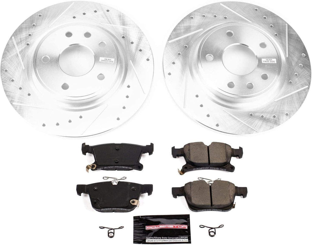 K7845 Rear Z23 Carbon Fiber Brake Pads with Drilled & Slotted Brake Rotors Kit