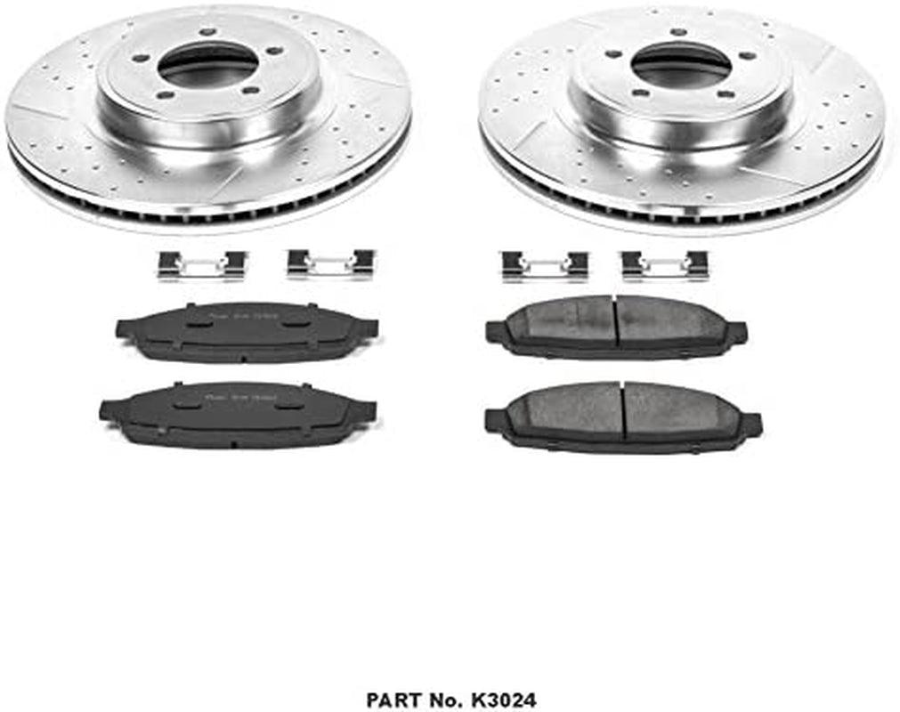 K3024 Front Z23 Carbon Fiber Brake Pads with Drilled & Slotted Brake Rotors Kit