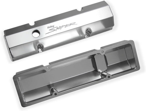 890010 Aluminum Valve Cover Set Flat Top W/Emissions Port Pair Natural Finish Aluminum Valve Cover Set