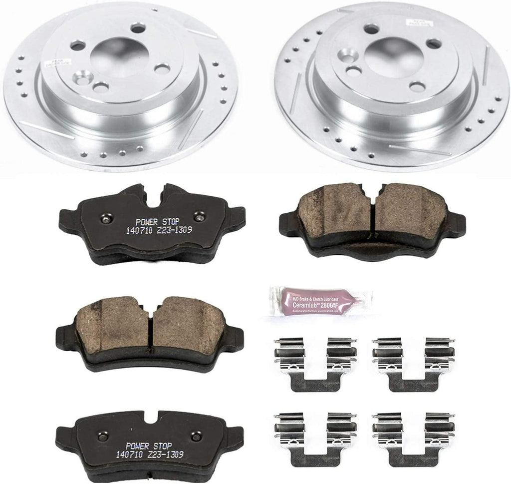 K6281 Rear Z23 Carbon Fiber Brake Pads with Drilled & Slotted Brake Rotors Kit