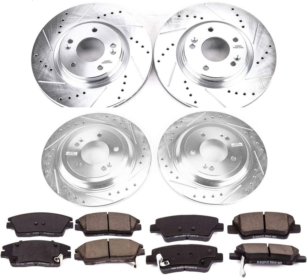 K8010 Front and Rear Z23 Carbon Fiber Brake Pads with Drilled & Slotted Brake Rotors Kit