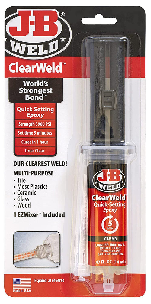 J-B Weld Clearweld 5 Minute Epoxy, Clear, 14Ml W/Static Mixer, (50114H)