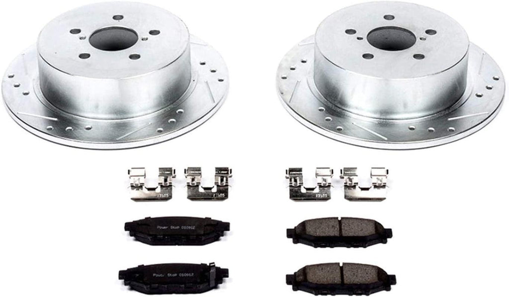 K4632 Rear Z23 Carbon Fiber Brake Pads with Drilled & Slotted Brake Rotors Kit