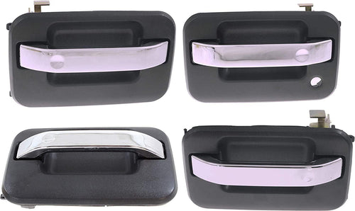 Front and Rear Exterior Door Handle Set of 4 Compatible with 2004-2014 Ford F-150 and 2006-2008 Lincoln Mark LT Chrome Lever with Textured Black Bezel Driver and Passenger Side