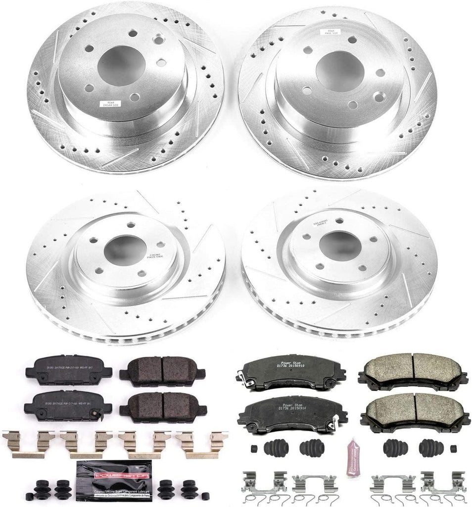 K7033 Front and Rear Z23 Carbon Fiber Brake Pads with Drilled & Slotted Brake Rotors Kit