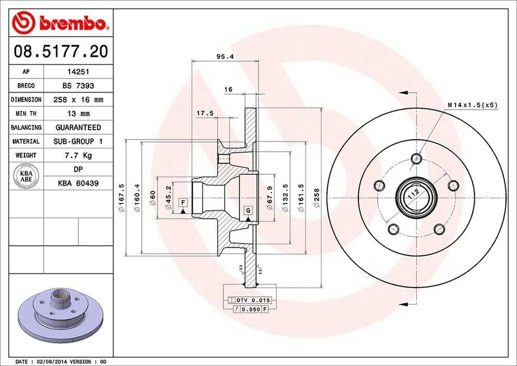 Brembo Front Disc Brake Rotor for 1986-1991 Vanagon (08.5177.20)