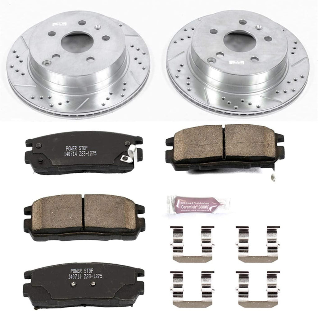 K5558 Rear Z23 Carbon Fiber Brake Pads with Drilled & Slotted Brake Rotors Kit