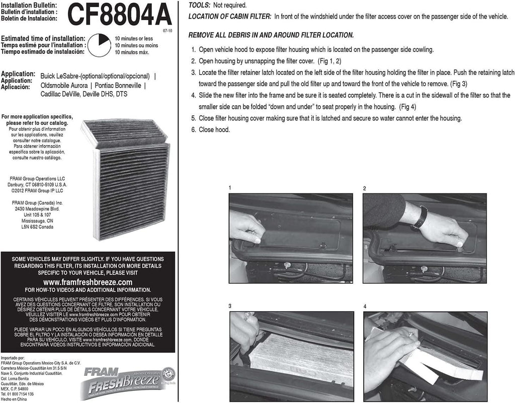 Fresh Breeze Cabin Air Filter Replacement for Car Passenger Compartment W/ Arm and Hammer Baking Soda, Easy Install, CF8804A for Select Buick, Cadillac, Oldsmobile and Pontiac Vehicles , White, 1 Count (Pack of 1)