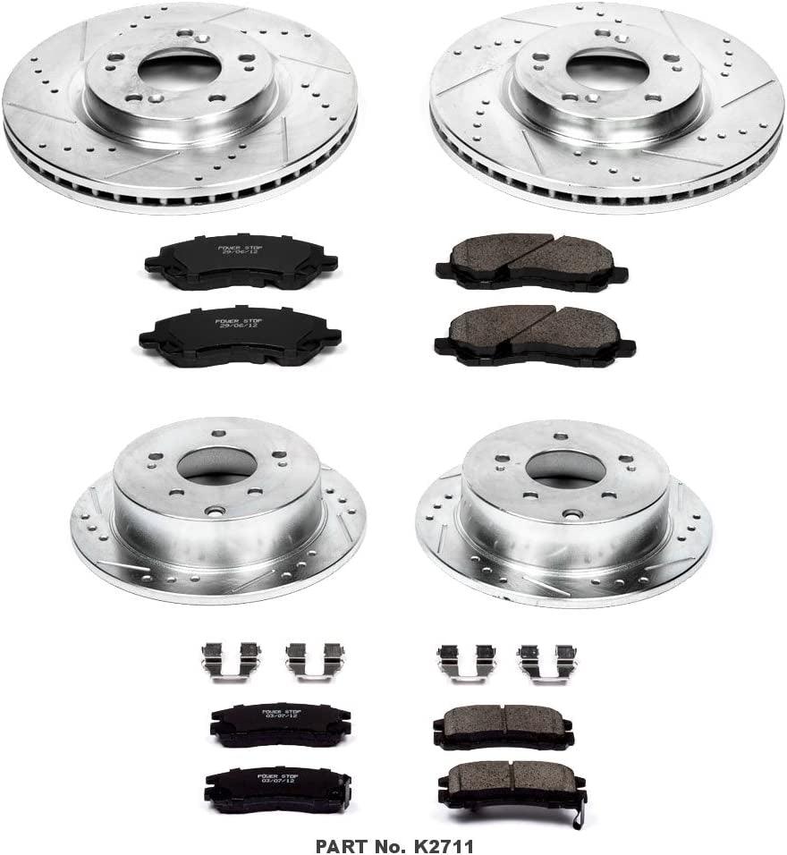 K2711 Front and Rear Z23 Carbon Fiber Brake Pads with Drilled & Slotted Brake Rotors Kit