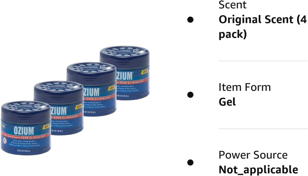 Ozium Smoke & Odors Eliminator Gel. Home, Office and Car Air Freshener 4.5Oz (127G), Original Scent (Pack of 4)