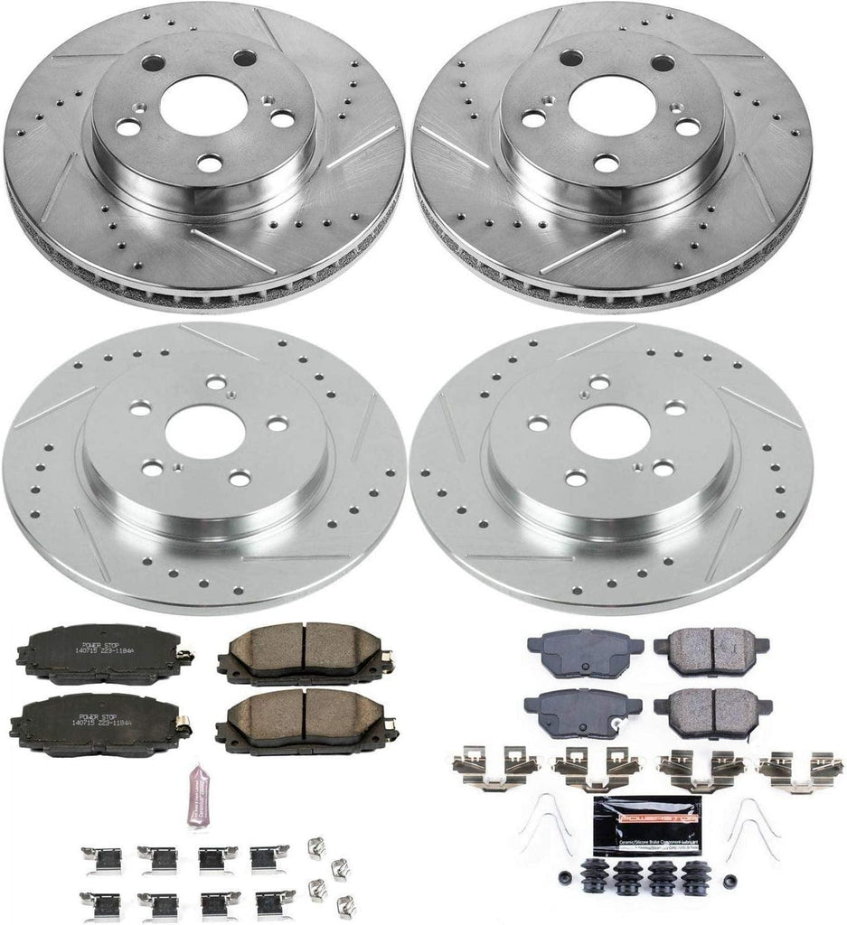 K6487 Front and Rear Z23 Carbon Fiber Brake Pads with Drilled & Slotted Brake Rotors Kit