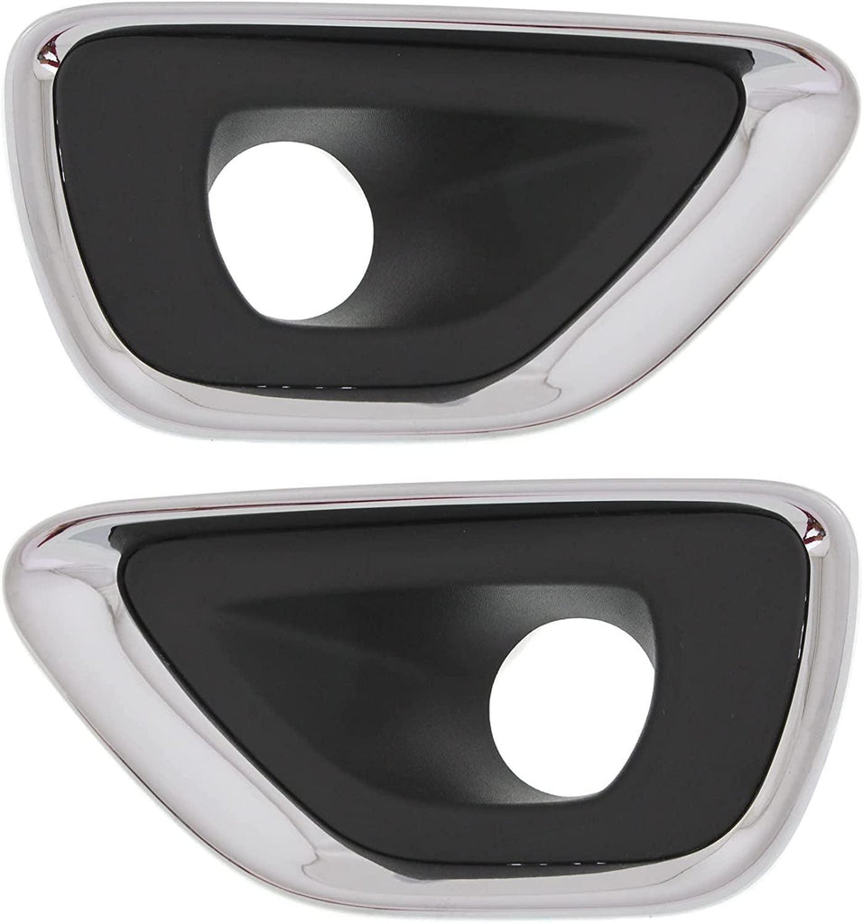 Front, Driver and Passenger Side Fog Light Trim Set of 2 Compatible with 2014-2016 Jeep Grand Cherokee Black, with Chrome Trim, Laredo, Limited, Overland, Summit Models, Black and Chrome