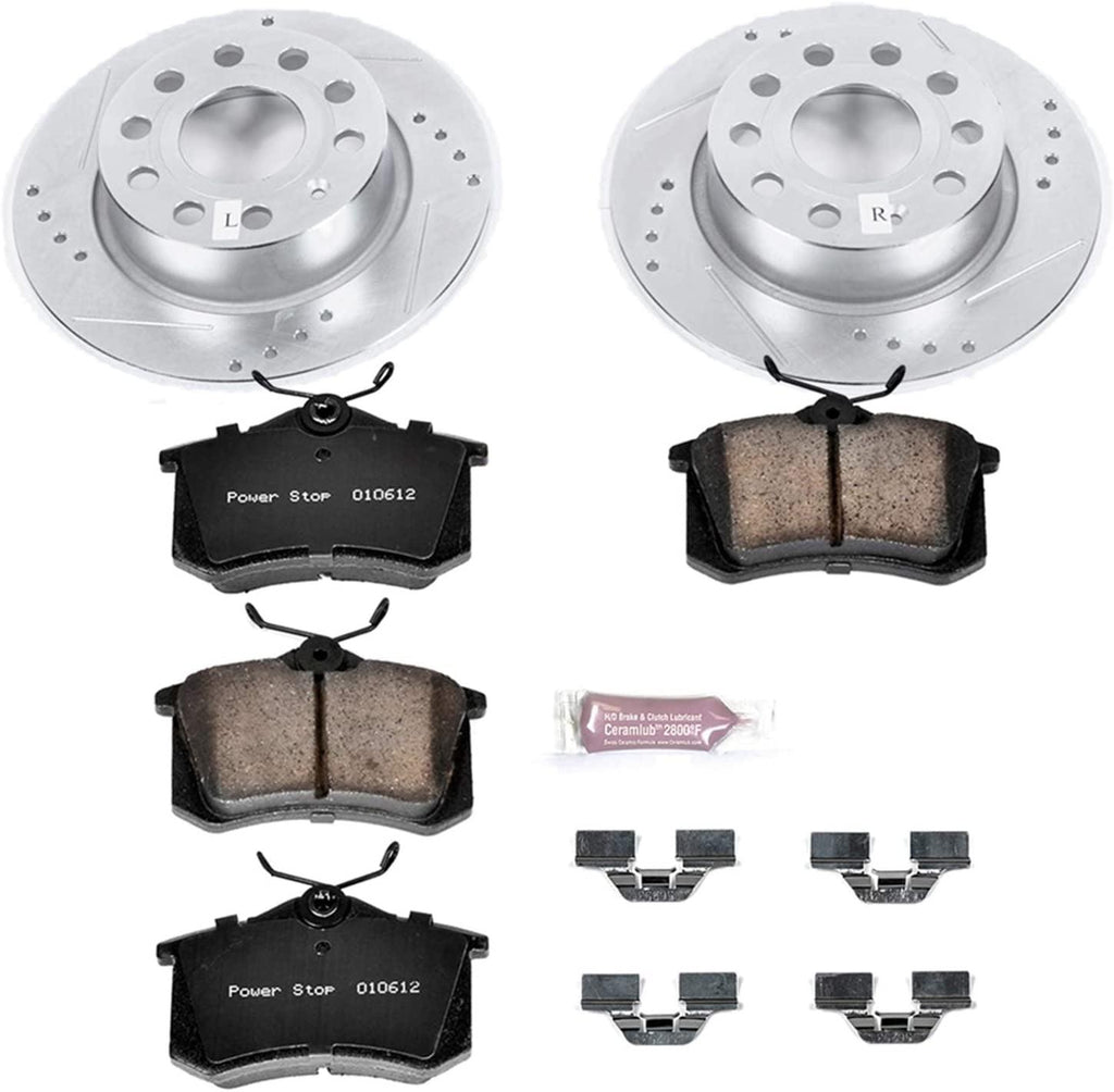 K5671 Rear Z23 Carbon Fiber Brake Pads with Drilled & Slotted Brake Rotors Kit
